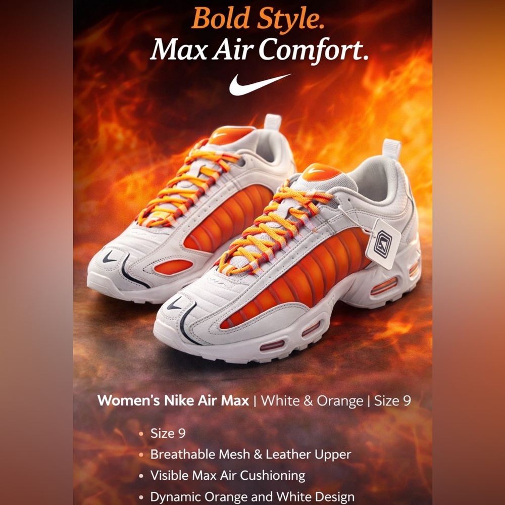 Women’s Nike Max Air White and Orange Athletic Shoes